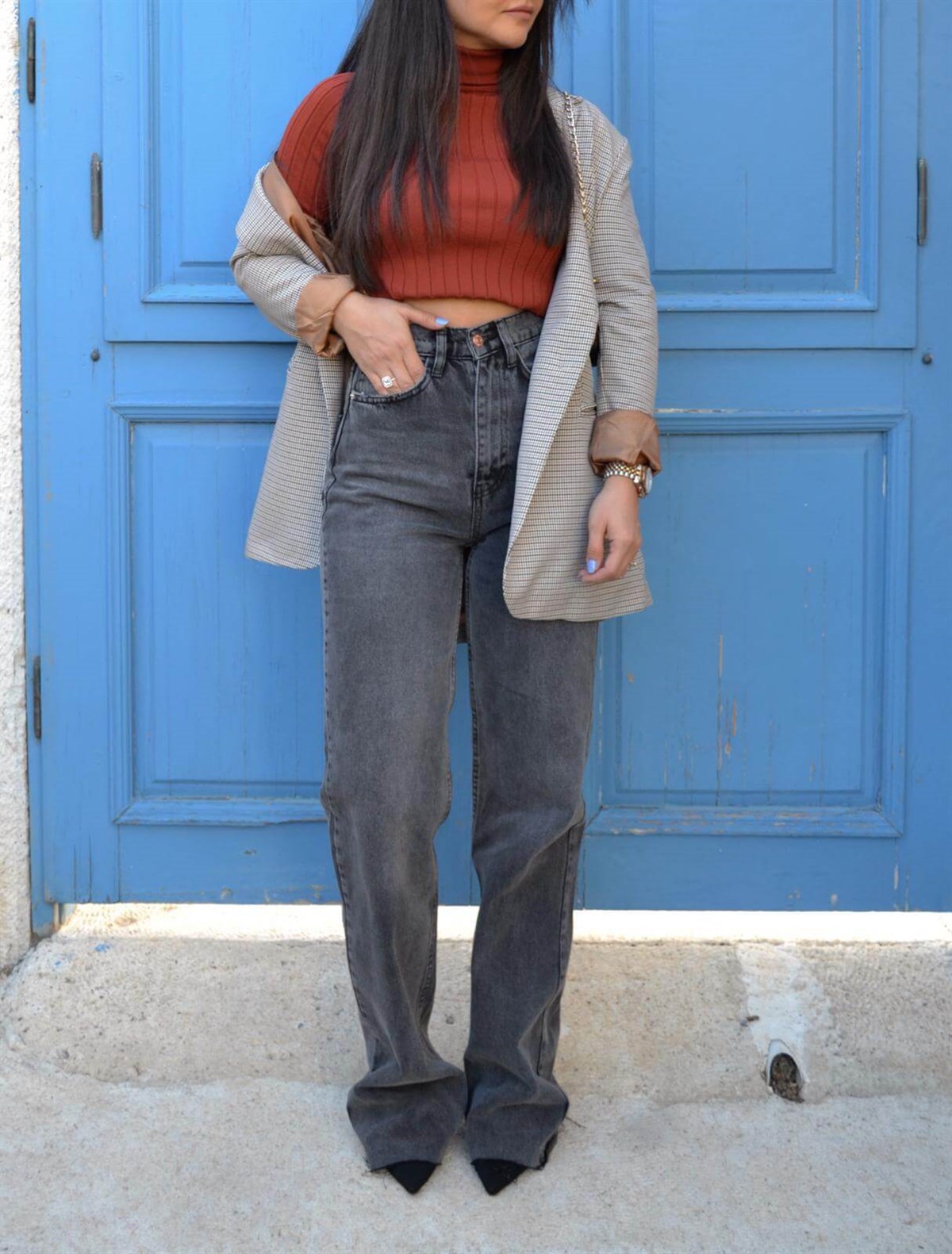 ANTRASİT WİDE LEG JEAN