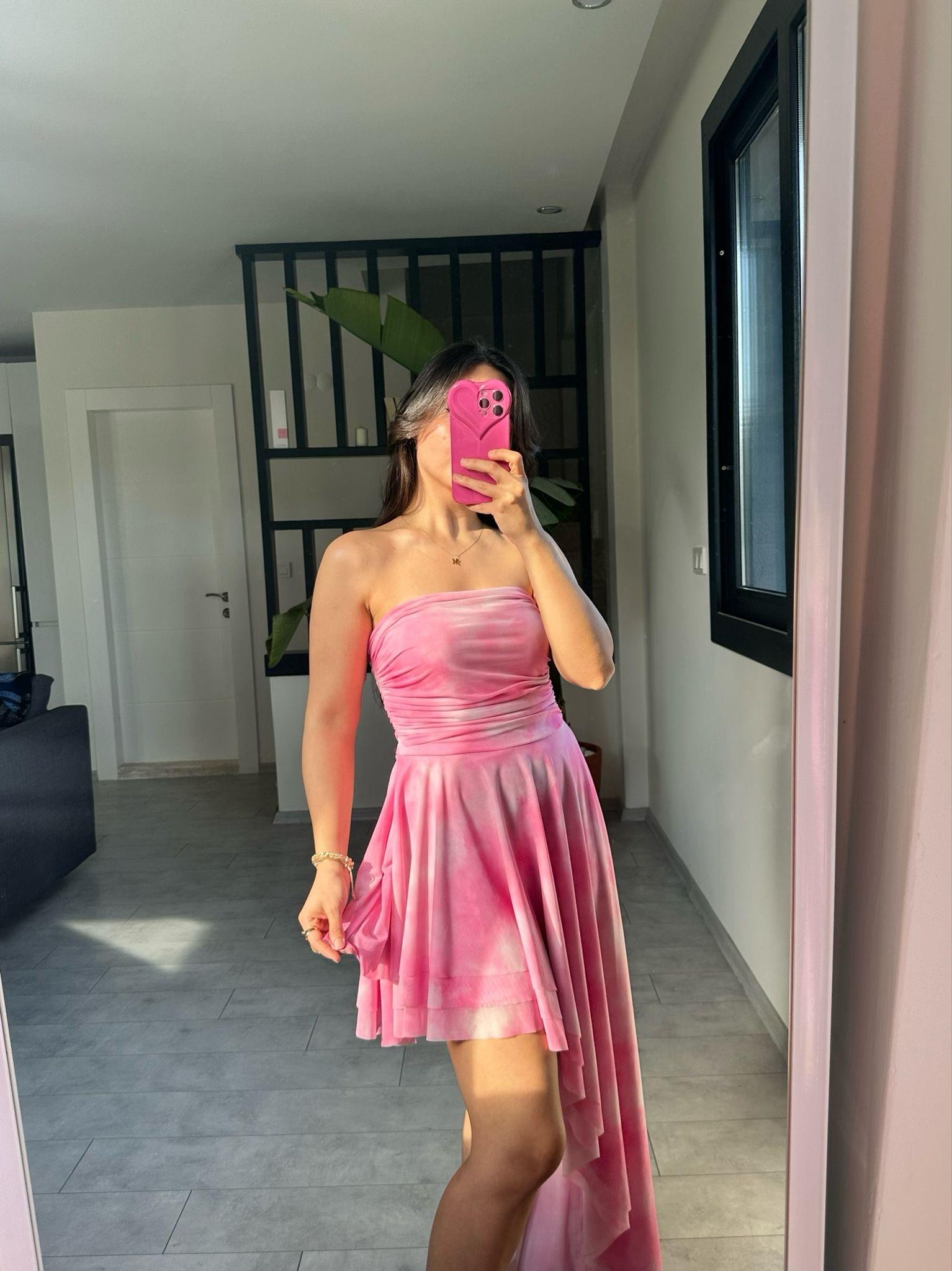 ASİMETRİK STRAPLEZ ELBİSE