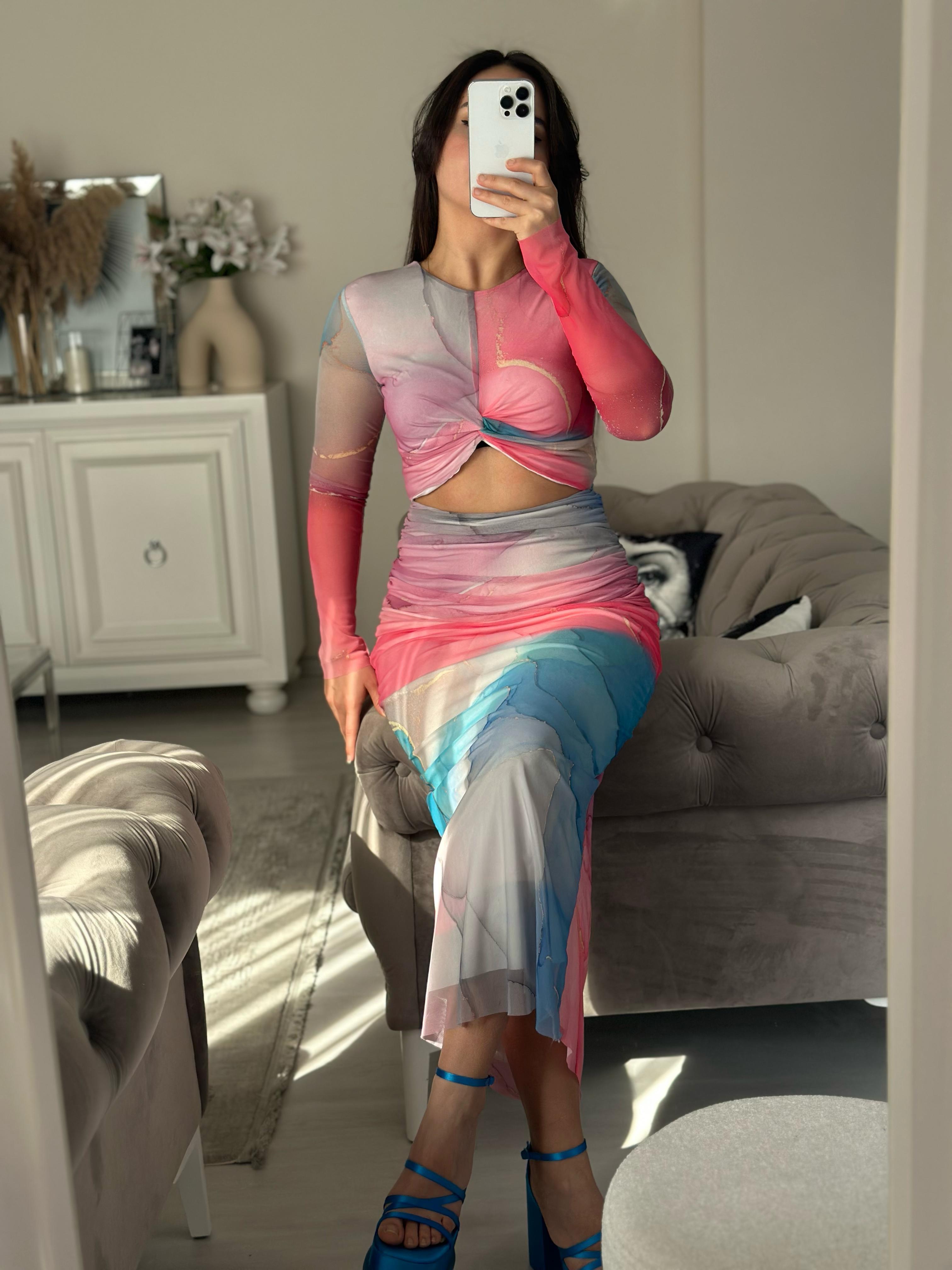 DRAPELİ ŞİFON ELBİSE