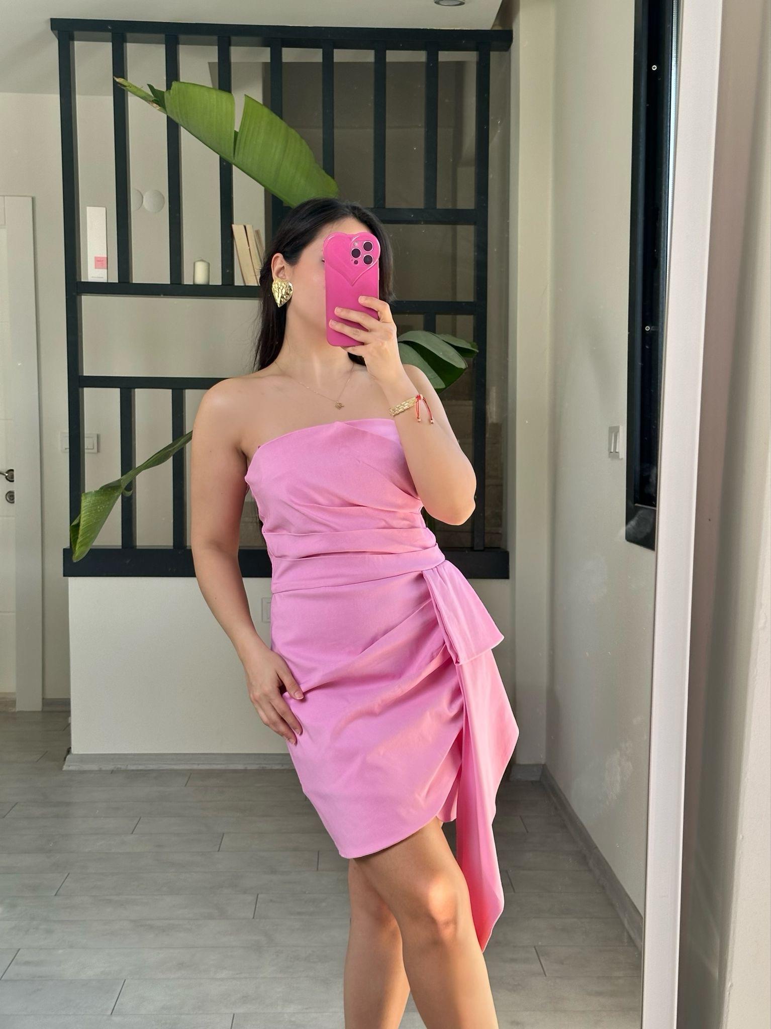 DRAPELİ STRAPLEZ ELBİSE