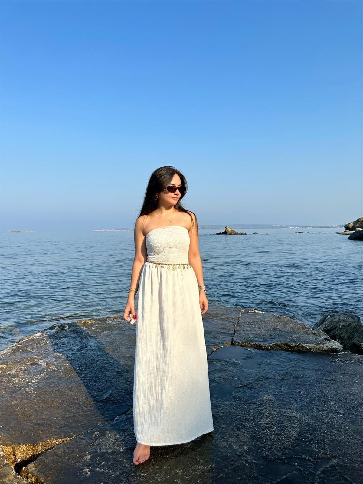 GİPELİ TAŞ RENGİ ELBİSE