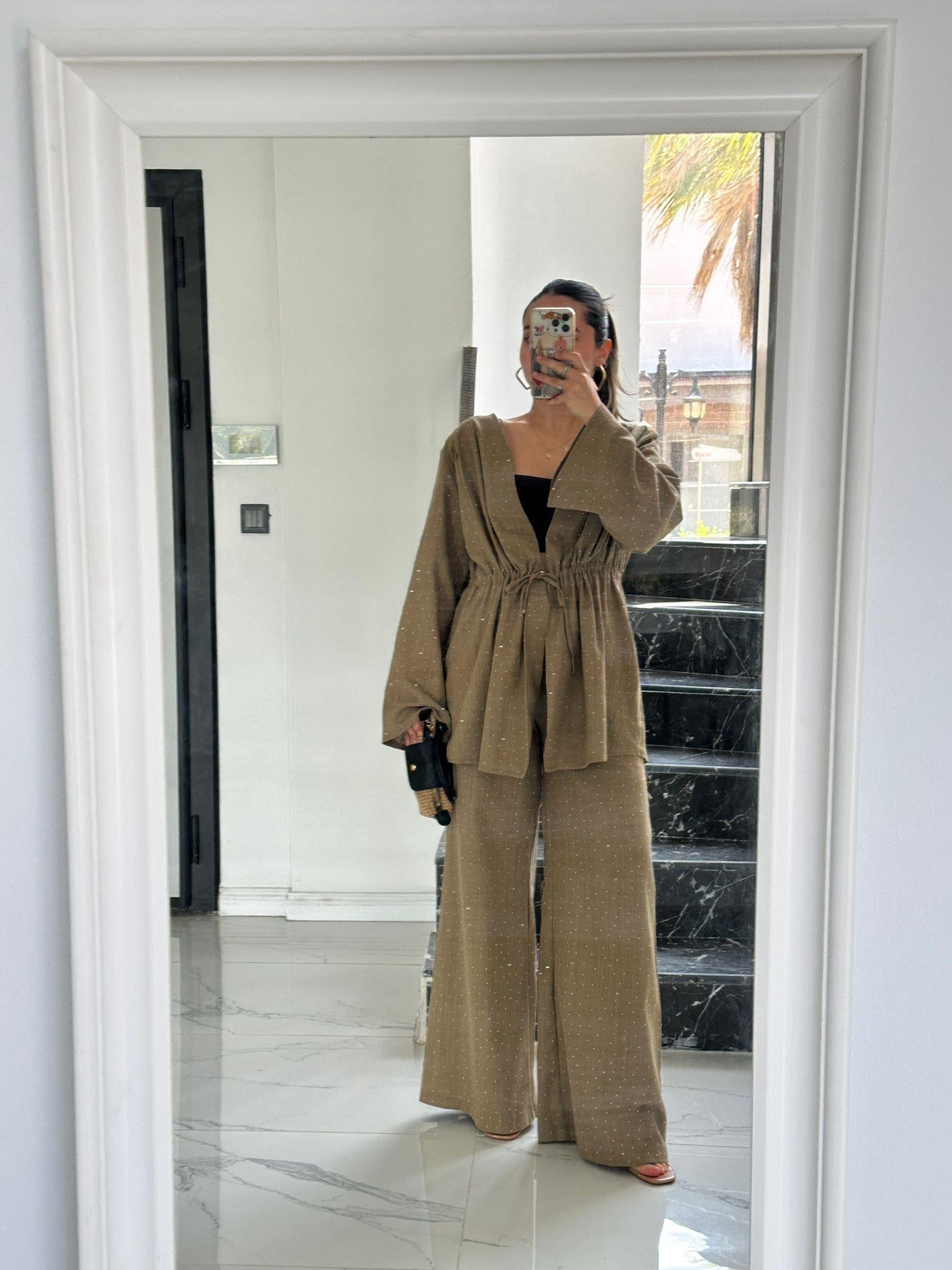 HAKİ RENK TAŞLI İKİLİ TAKIM 