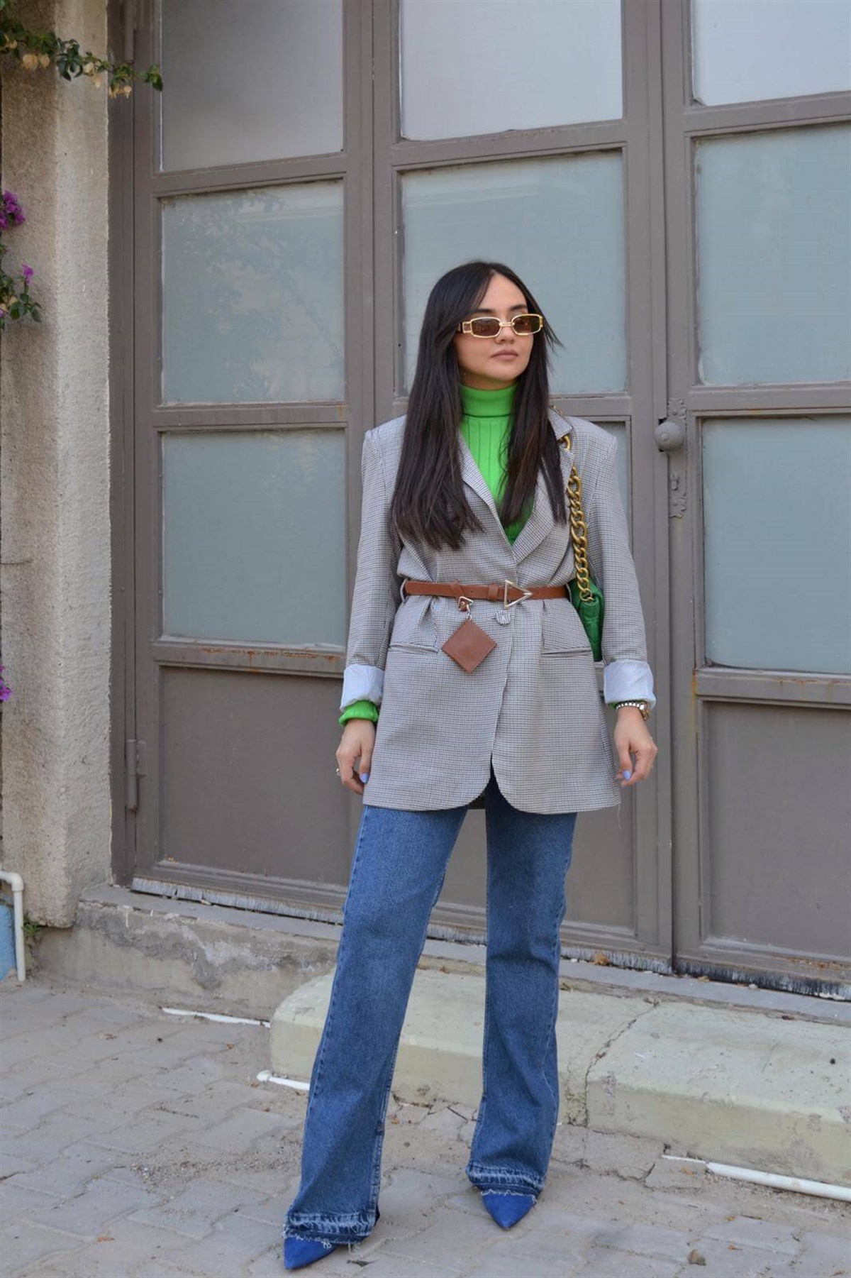 KEMERLİ GRİ ASTARLI BLAZER CEKET