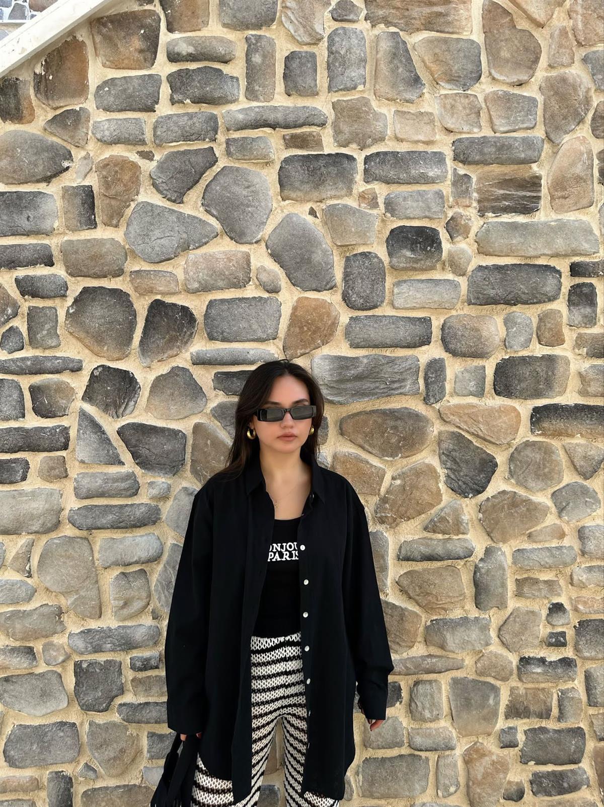 KETEN KARIŞIMLI SİYAH GÖMLEK