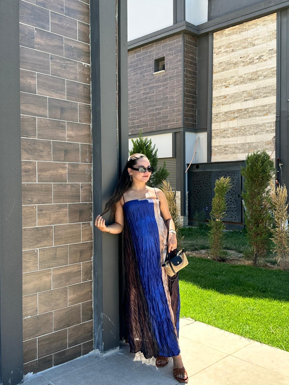 LACİVERT DESENLİ ELBİSE