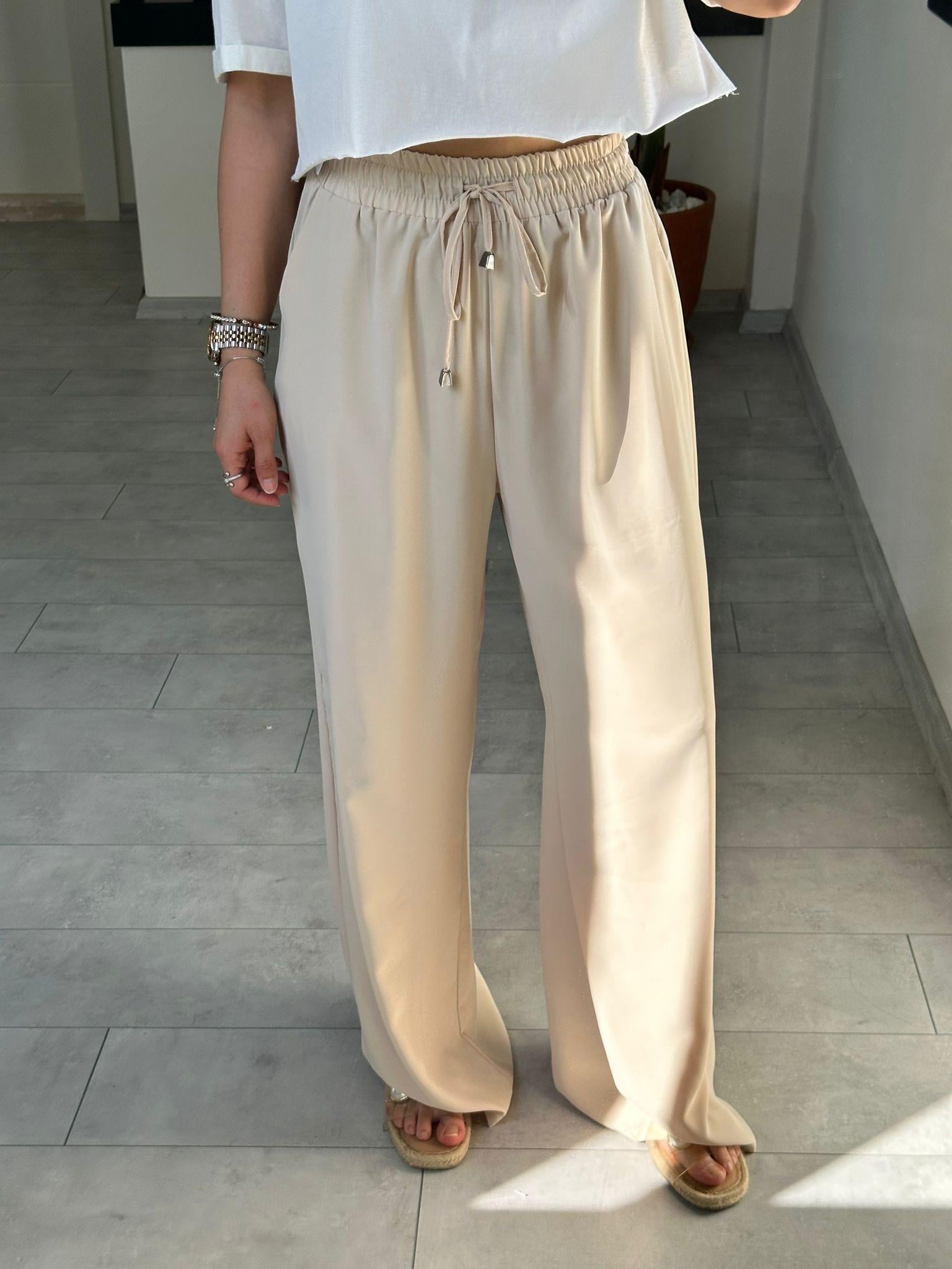 LASTİKLİ BEJ PANTOLON