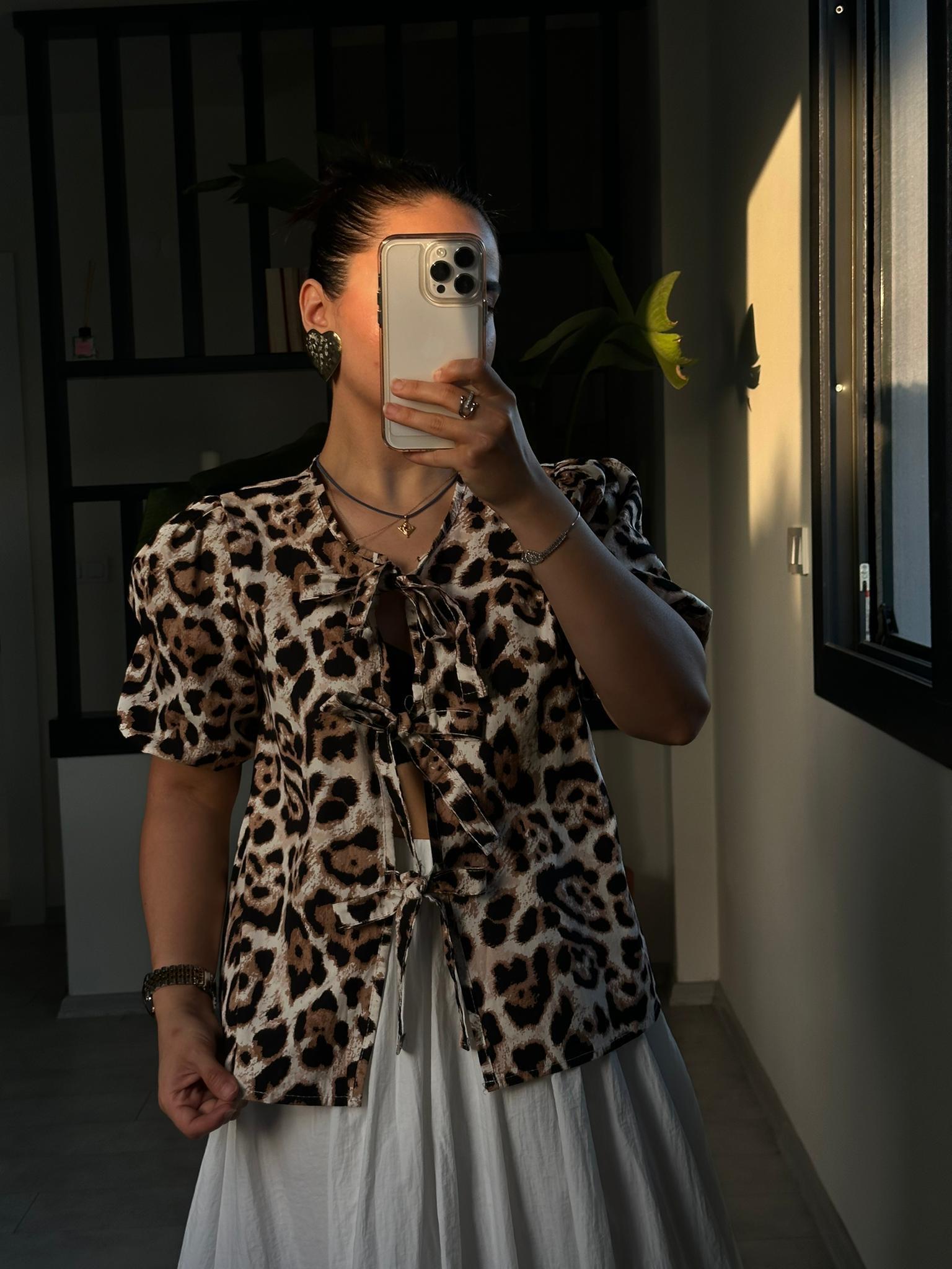 LEOPAR DESEN BAĞLAMALI BLUZ