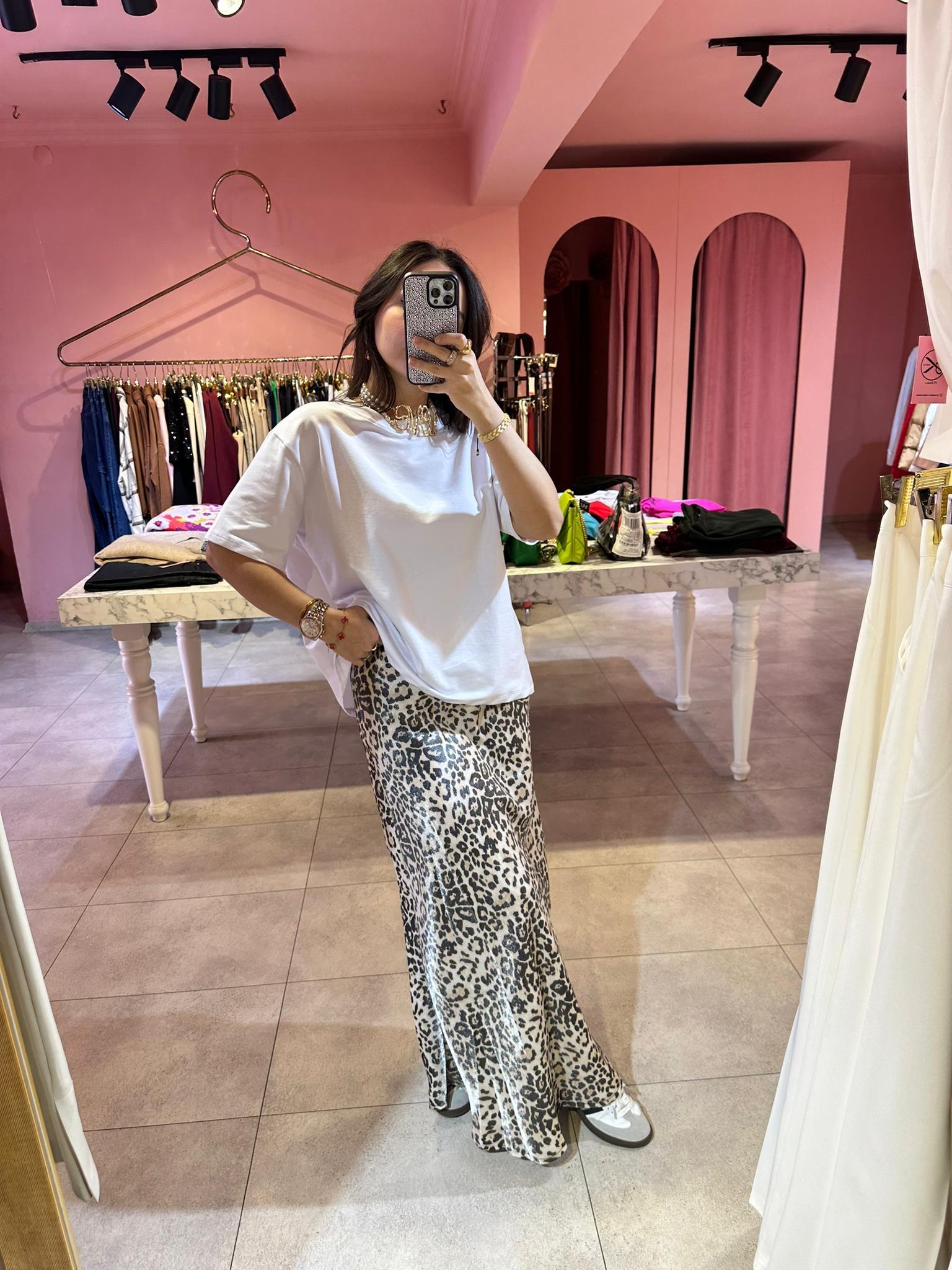 LEOPAR MAXİ SATEN ETEK