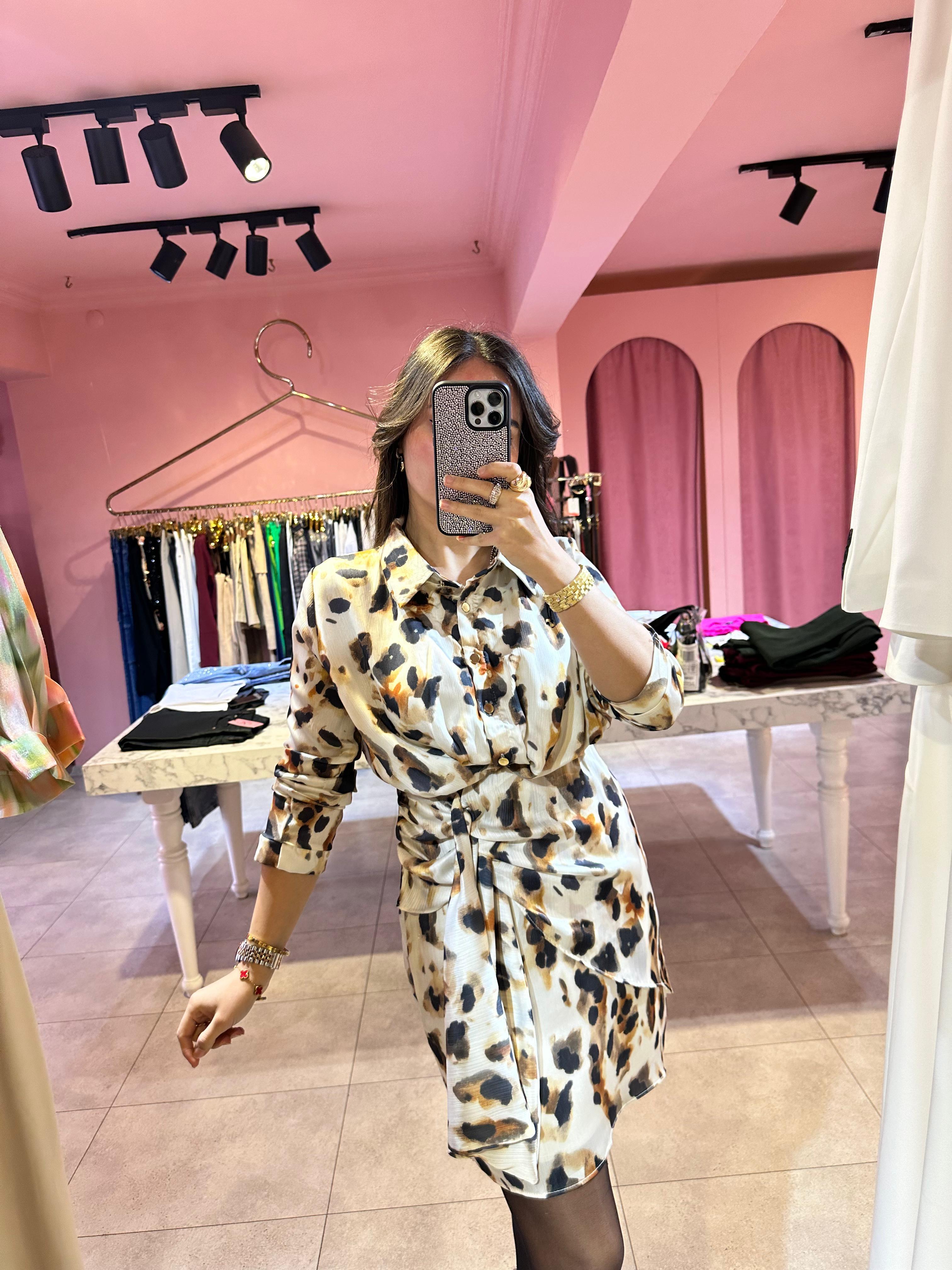 LEOPAR PAMUK SATEN ELBİSE