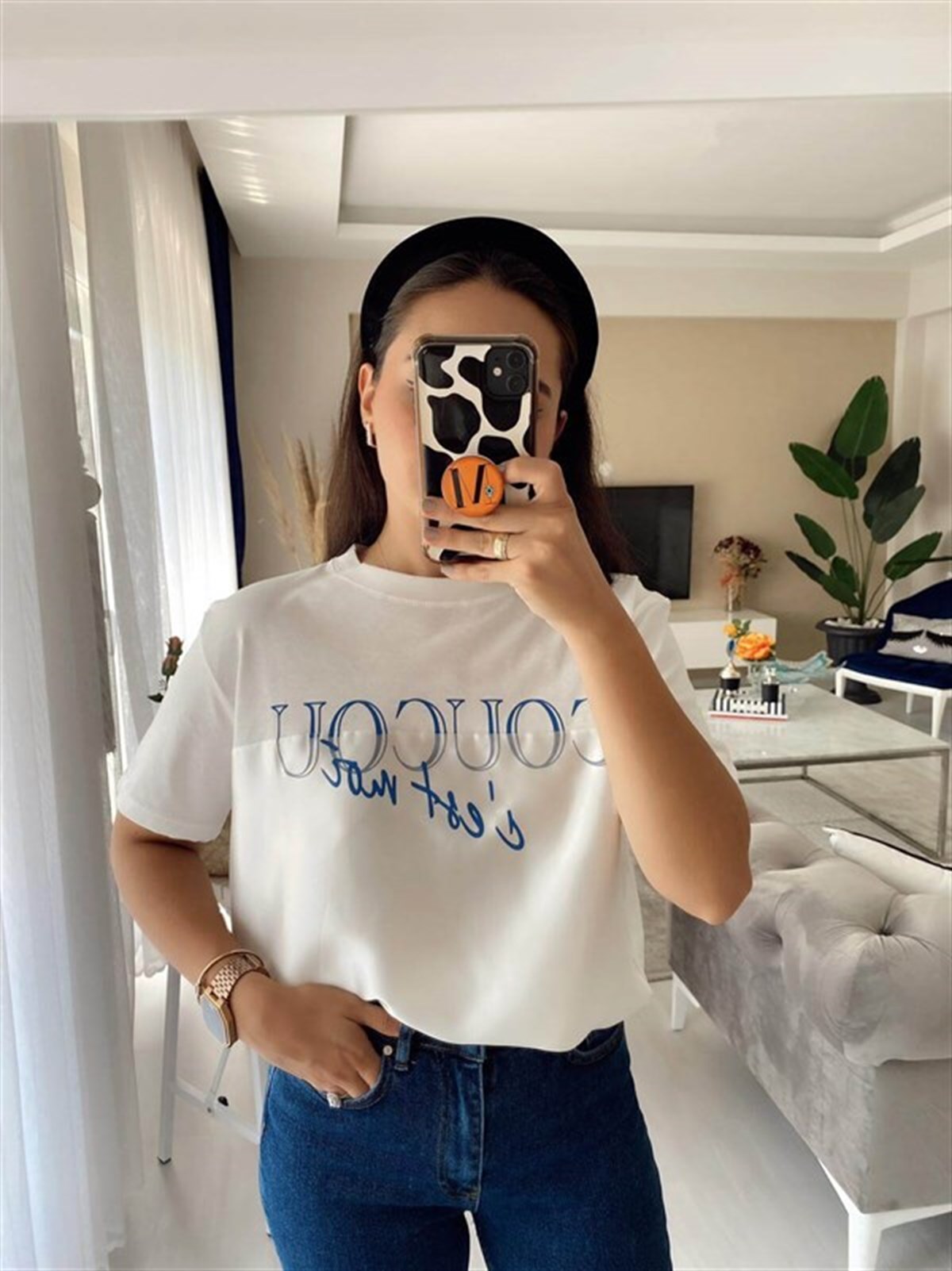 ÖNÜ SATEN BASKILI TSHİRT 