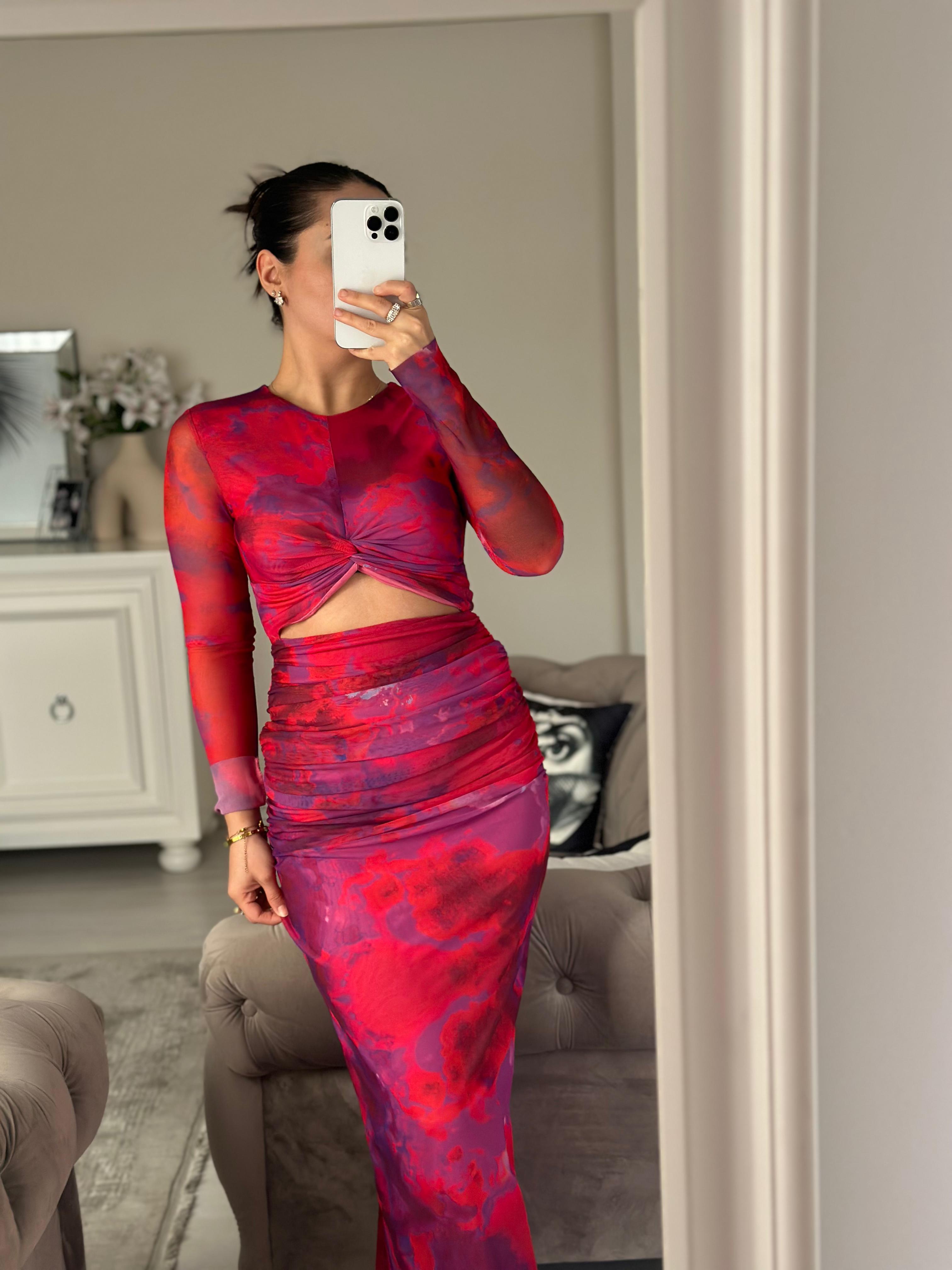 PEMBE DRAPELİ ŞİFON ELBİSE