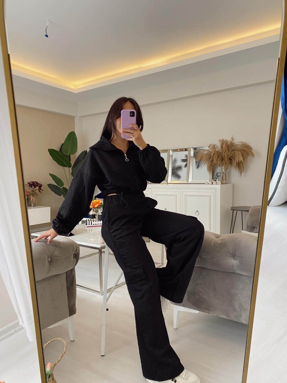 SİYAH DOKULU EŞOFMAN TAKIM