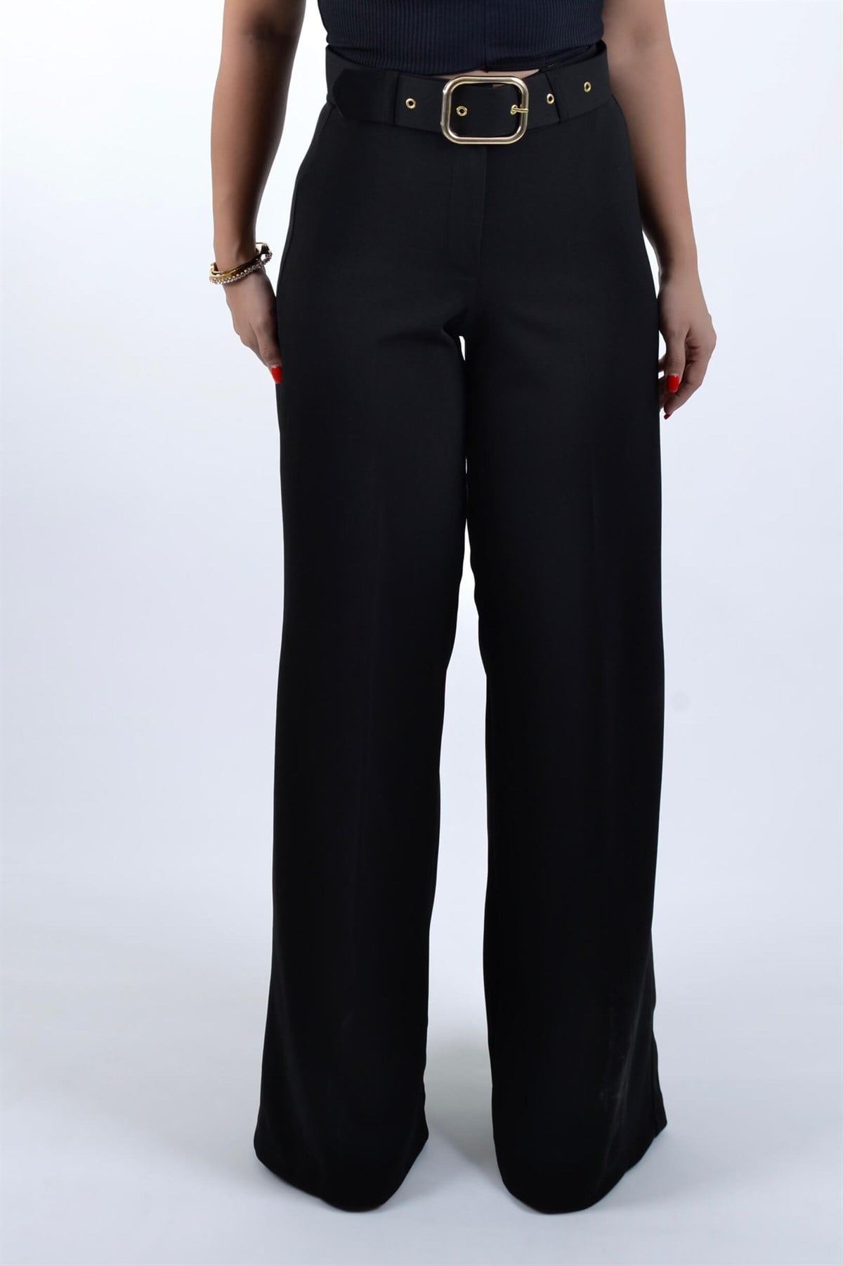 SİYAH KEMERLİ PALAZZO PANTOLON