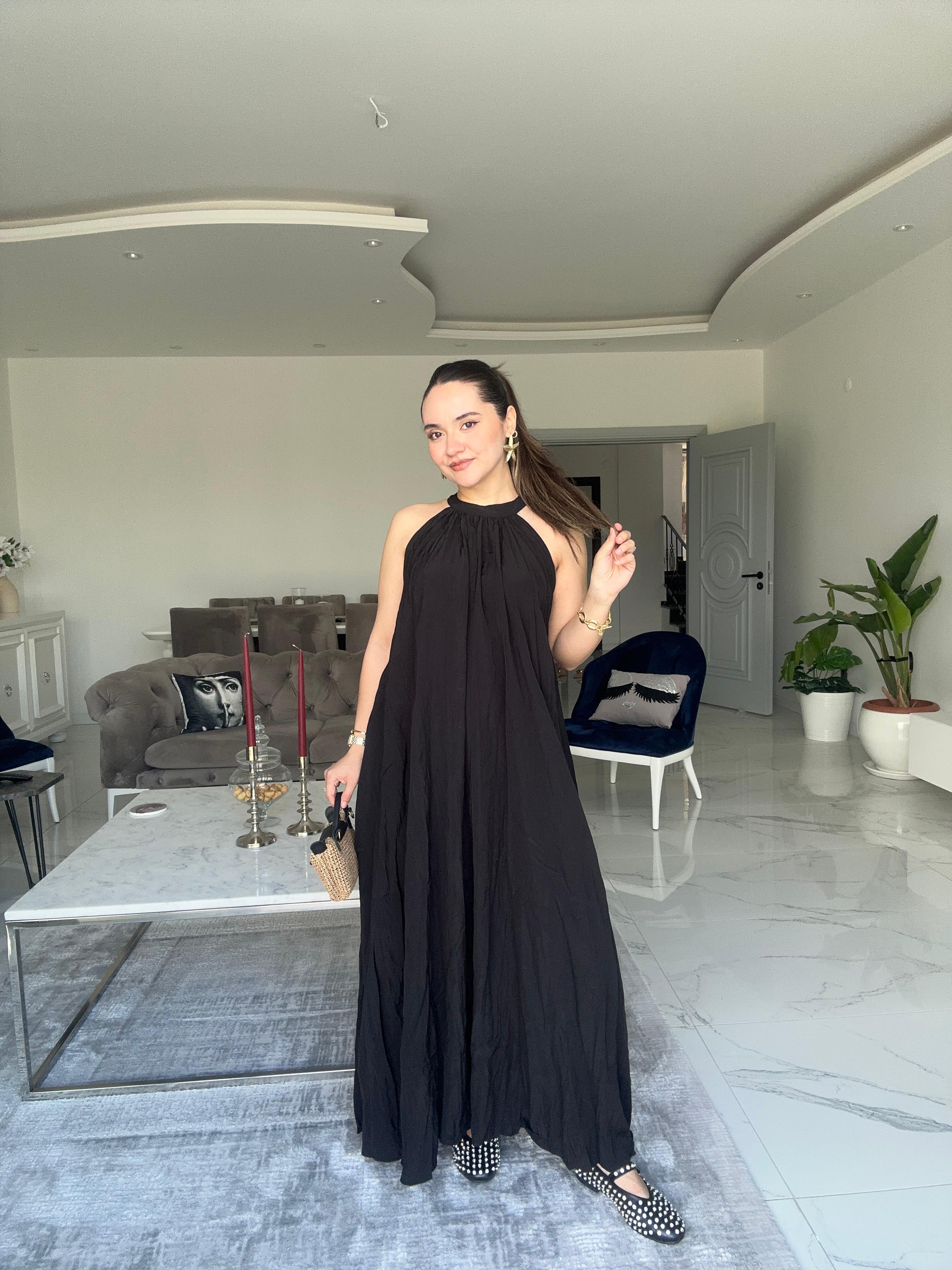 SİYAH ŞİFON ELBİSE