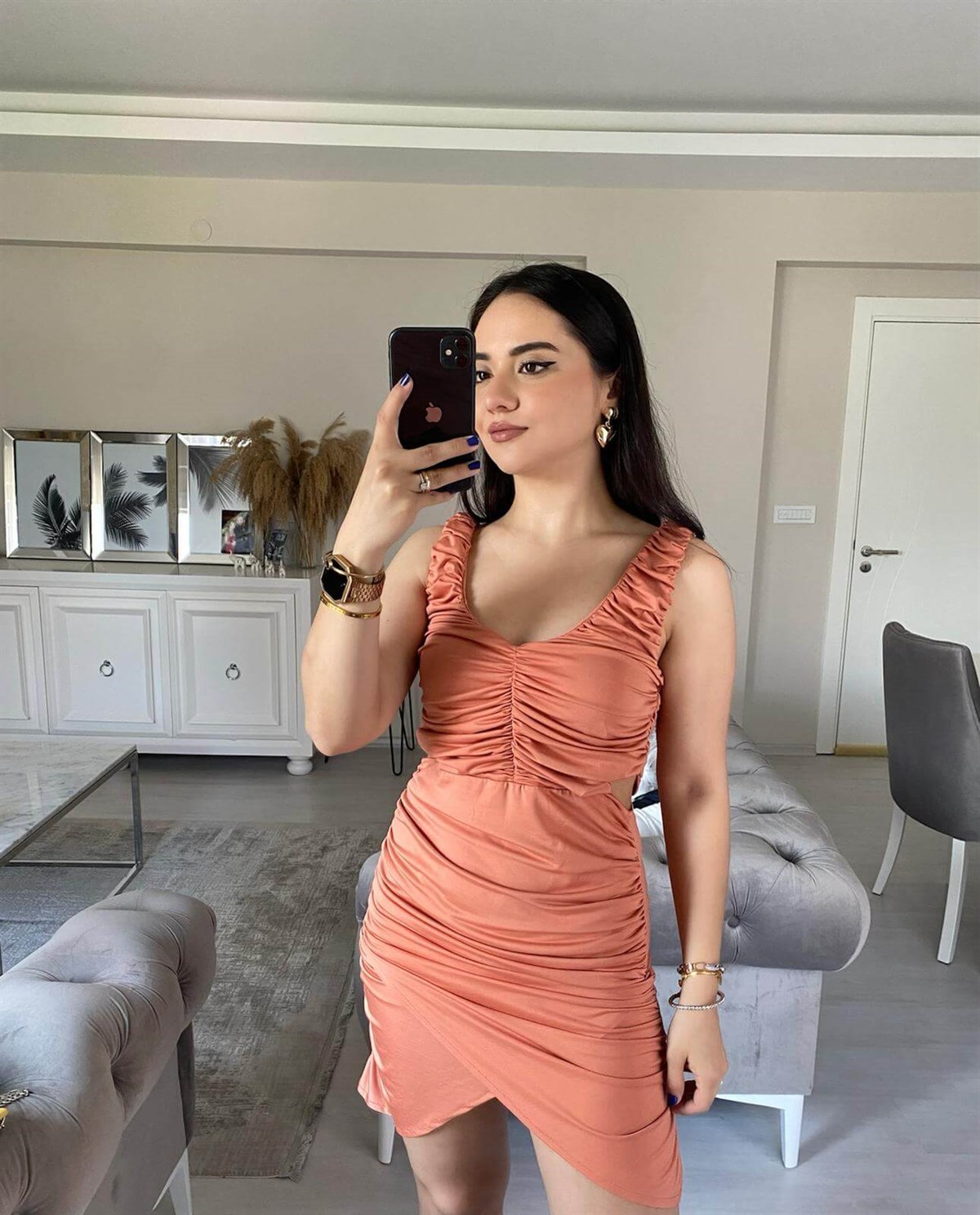 SOMON RENK DRAPELİ ELBİSE