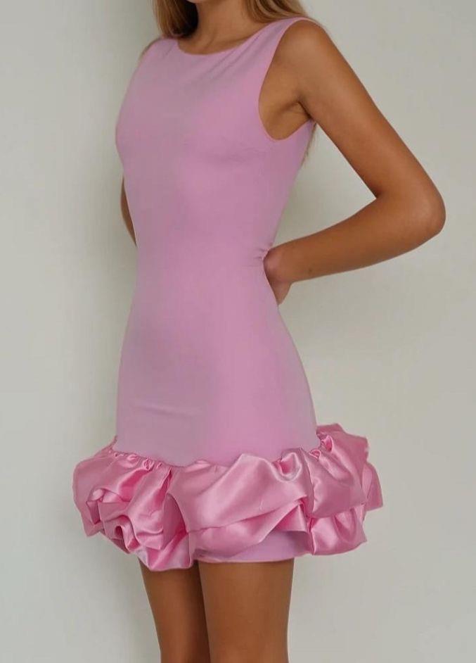 ŞORT ASTARLI MİNİ ELBİSE PEMBE