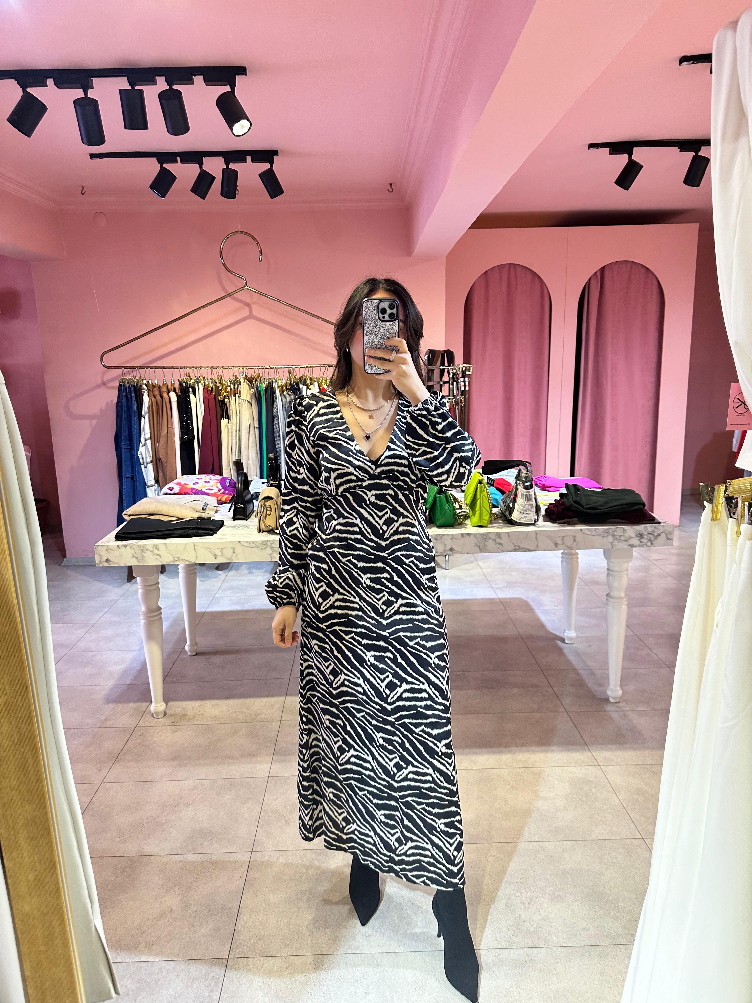 ZEBRA DESEN PAMUK SATEN ELBİSE
