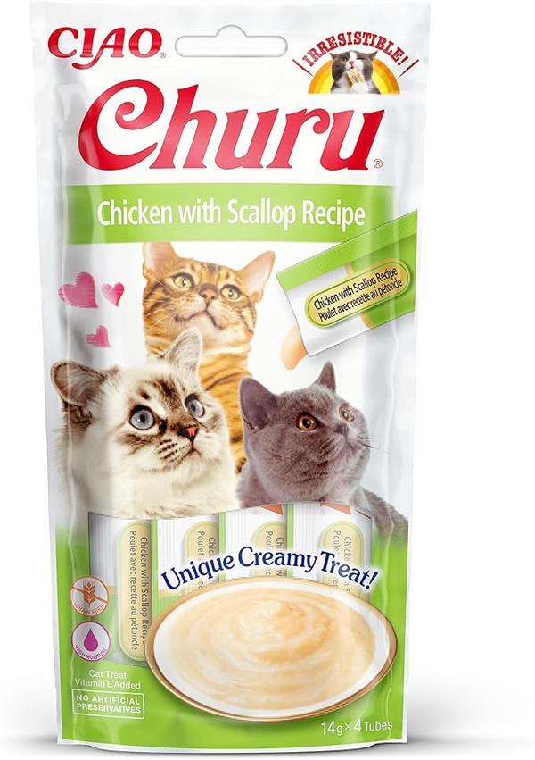 Inaba Ciao Churu Cream Tavuklu ve Deniz Taraklı Kedi Ödül Kreması 4 x 14 Gr
