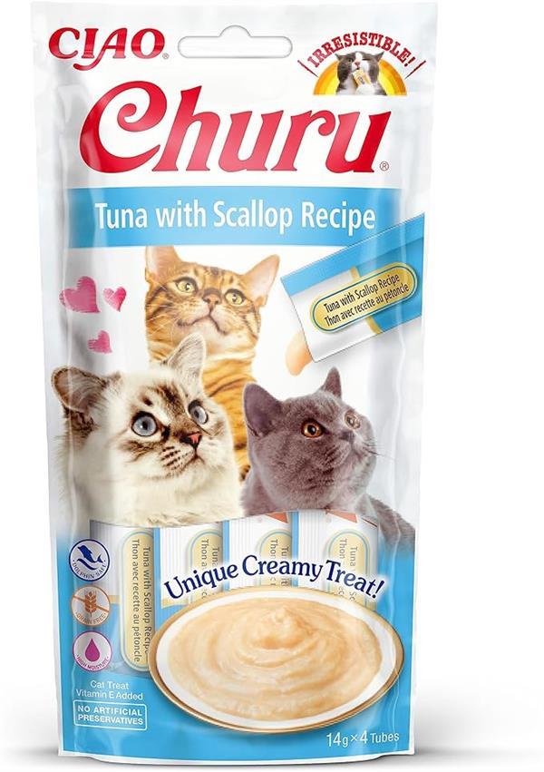 Inaba Ciao Churu Cream Ton Balıklı ve Deniz Taraklı Kedi Ödül Kreması 4 x 14 Gr