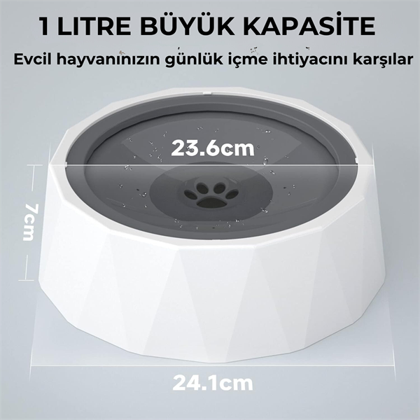 ELS Pet Sıçrama Önleyici Kedi&Köpek Diamond Su Kabı, 1L
