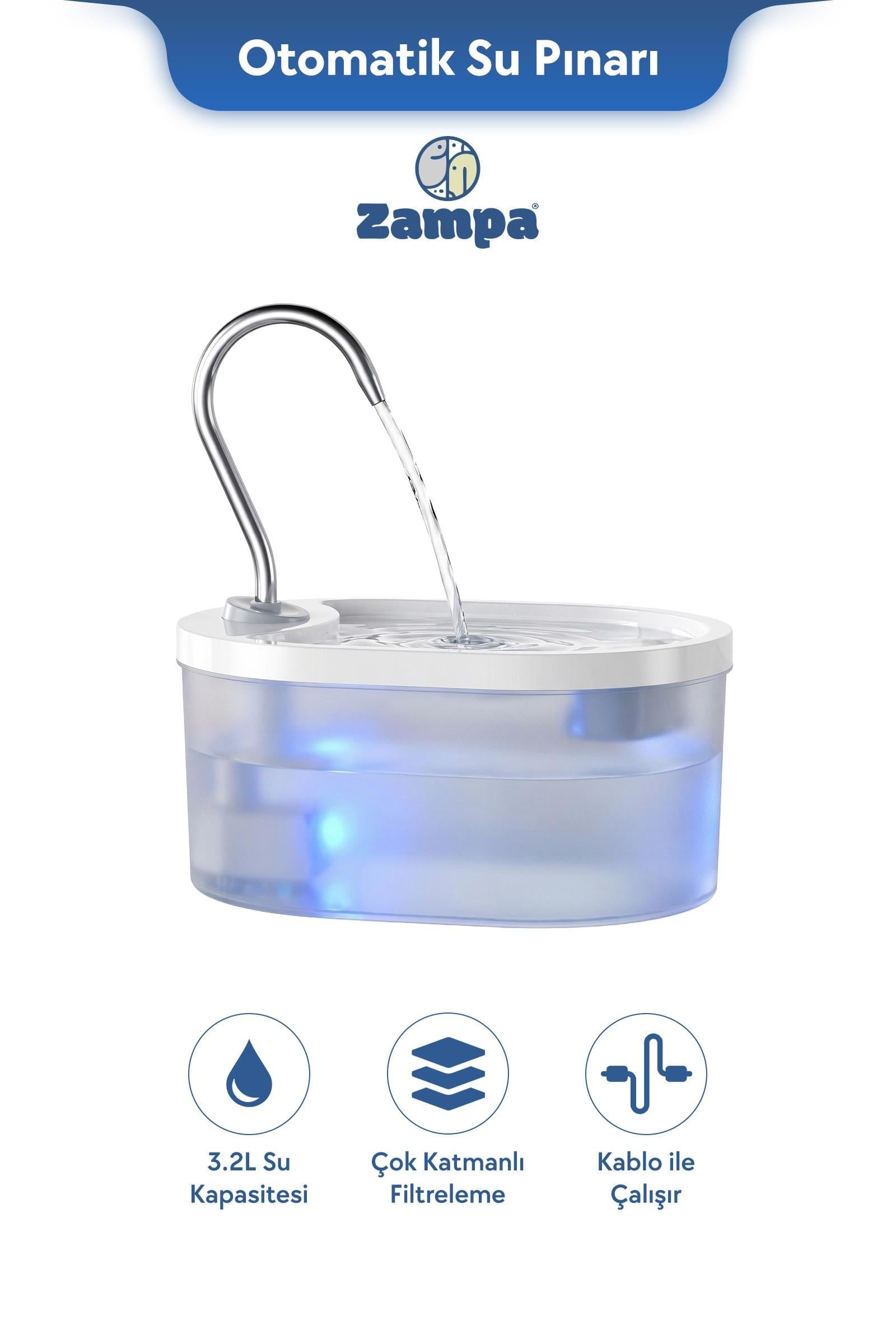 Zampa Oval Otomatik Su Pınarı