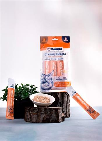 Zampa Creamy Delight Tavuklu & Tuna Balıklı Kedi Krema Ödül Maması - 16g x 5