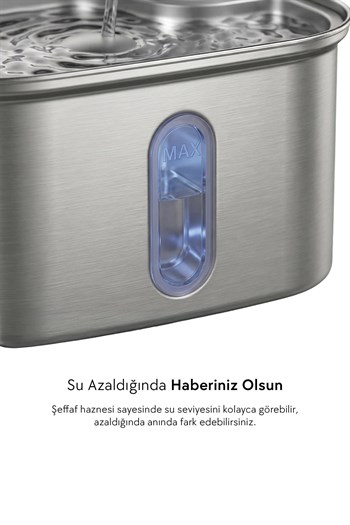 Zampa Kare Paslanmaz Çelik Pet Otomatik Su Pınarı (Bataryalı)