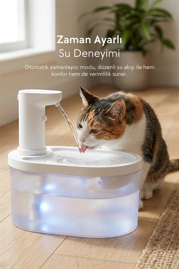 Zampa Oval Pet Otomatik Su Pınarı(Bataryalı) - Beyaz