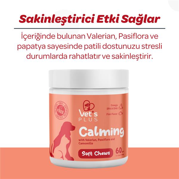  Vet's Plus Calming Kedi ve Köpekler İçin Sakinleştirici Çiğnenebilir Tablet (60'lı) - Kedi Vitaminleri