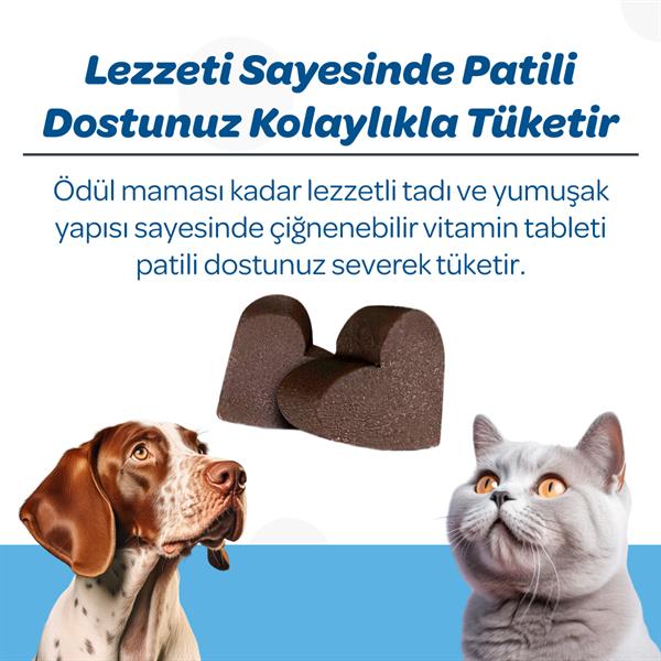  Vet's Plus Derma Care Kedi ve Köpekler İçin Deri ve Tüy Yapısı Destekleyici Çiğnenebilir Tablet (60'lı) - Kedi Vitaminleri