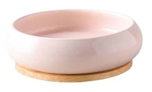 Aquax Oval Bambu  Seramik Mama ve Su Kabı Pembe - Kedi Mama ve Su Kapları