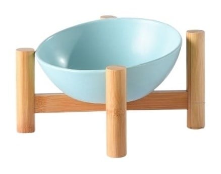 Aquax Tekli Bambu Oval Seramik Mama ve Su Kabı Mavi - Kedi Mama ve Su Kapları