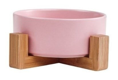 Aquax Tekli Bambu Seramik Mama ve Su Kabı Pembe             - Kedi Mama ve Su Kapları