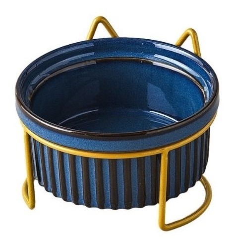 Aquax Tekli Kulaklı Demir Seramik Mama ve Su Kabı Mavi  - Kedi Mama ve Su Kapları