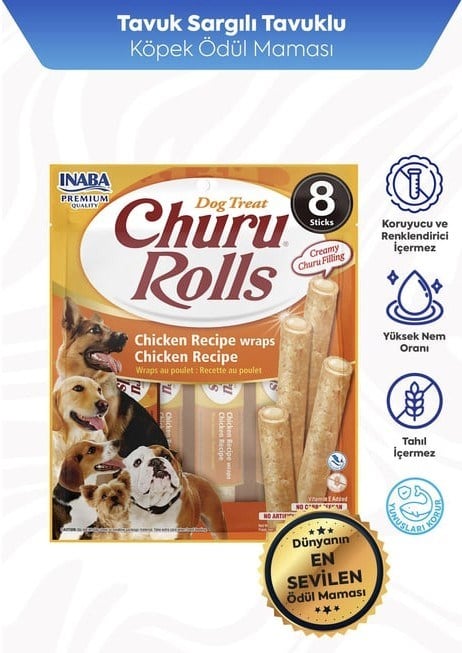 Churu Rolls Sticks Tavuk Sargılı Köpek Ödül Maması - Köpek Ödülleri ve Ek Besinleri