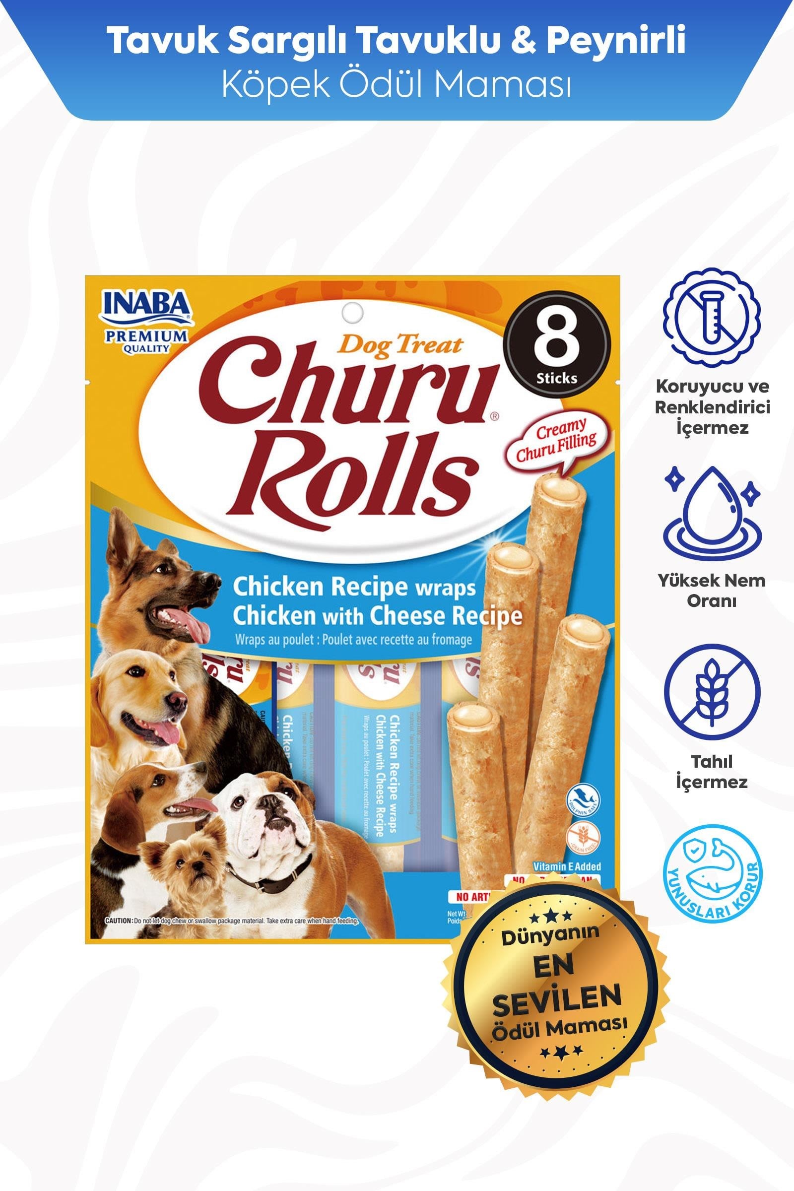Churu Rolls Sticks Tavuk Sargılı ve Peynirli Köpek Ödül Maması - Ödül Mamaları