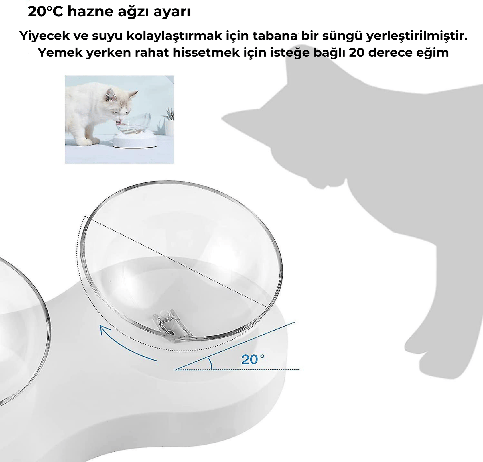 ELS Pet Kedi&Köpek İkili Şeffaf Mama ve Su Kabı - Otomatik Kedi Mama ve Su Kapları
