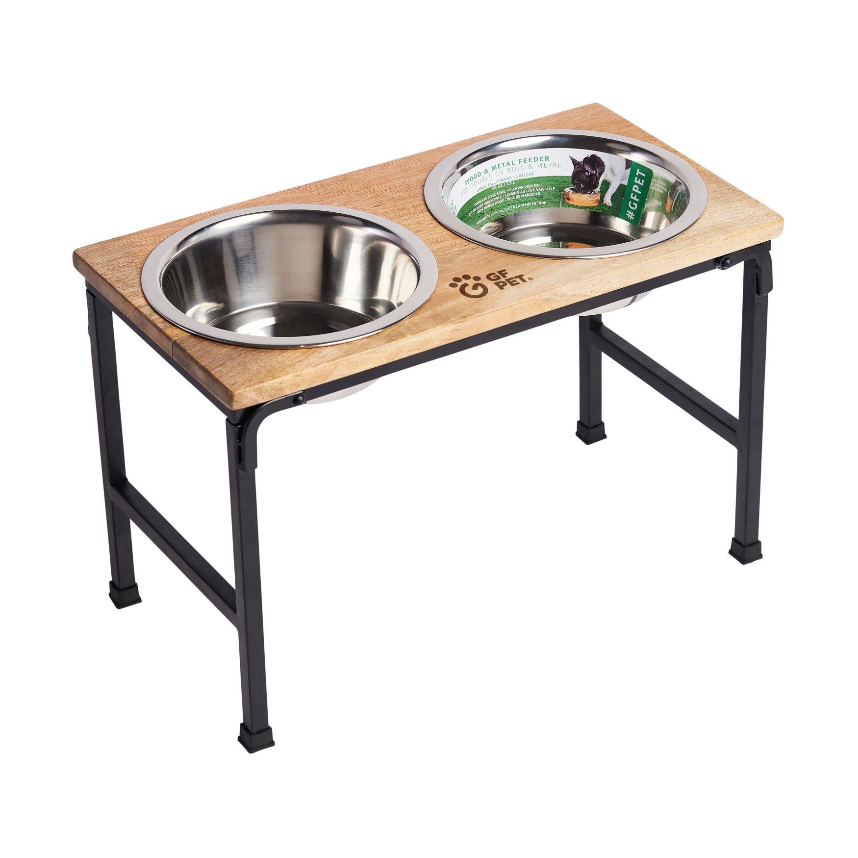 GF Pet El Yapımı Metal Ayaklı Ahşap Mama ve Su Kabı (L) - Çelik Mama ve Su Kapları