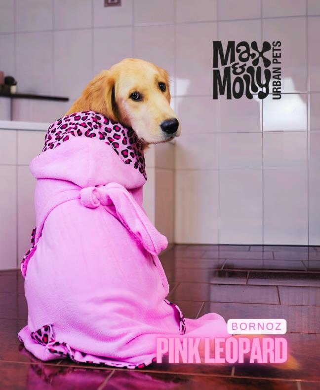 Max & Molly Leopard Pink Köpek Bornozu - Köpek Kıyafetleri