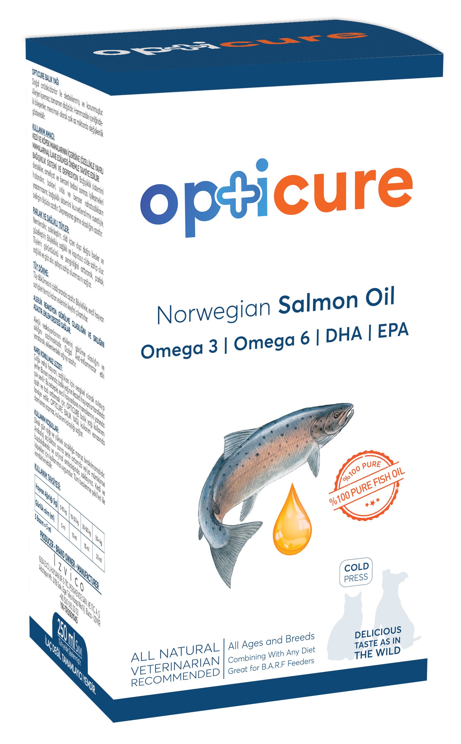 Opticure Salmon Oil Cat Dog 250ml - Kedi Ödülleri ve Ek Besinleri