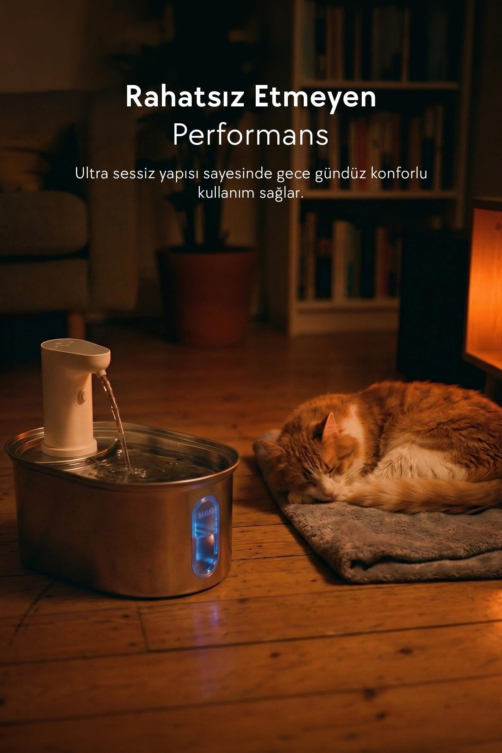 Zampa Oval Paslanmaz Çelik Pet Otomatik Su Pınarı (Bataryalı) - Kedi Mama ve Su Kapları