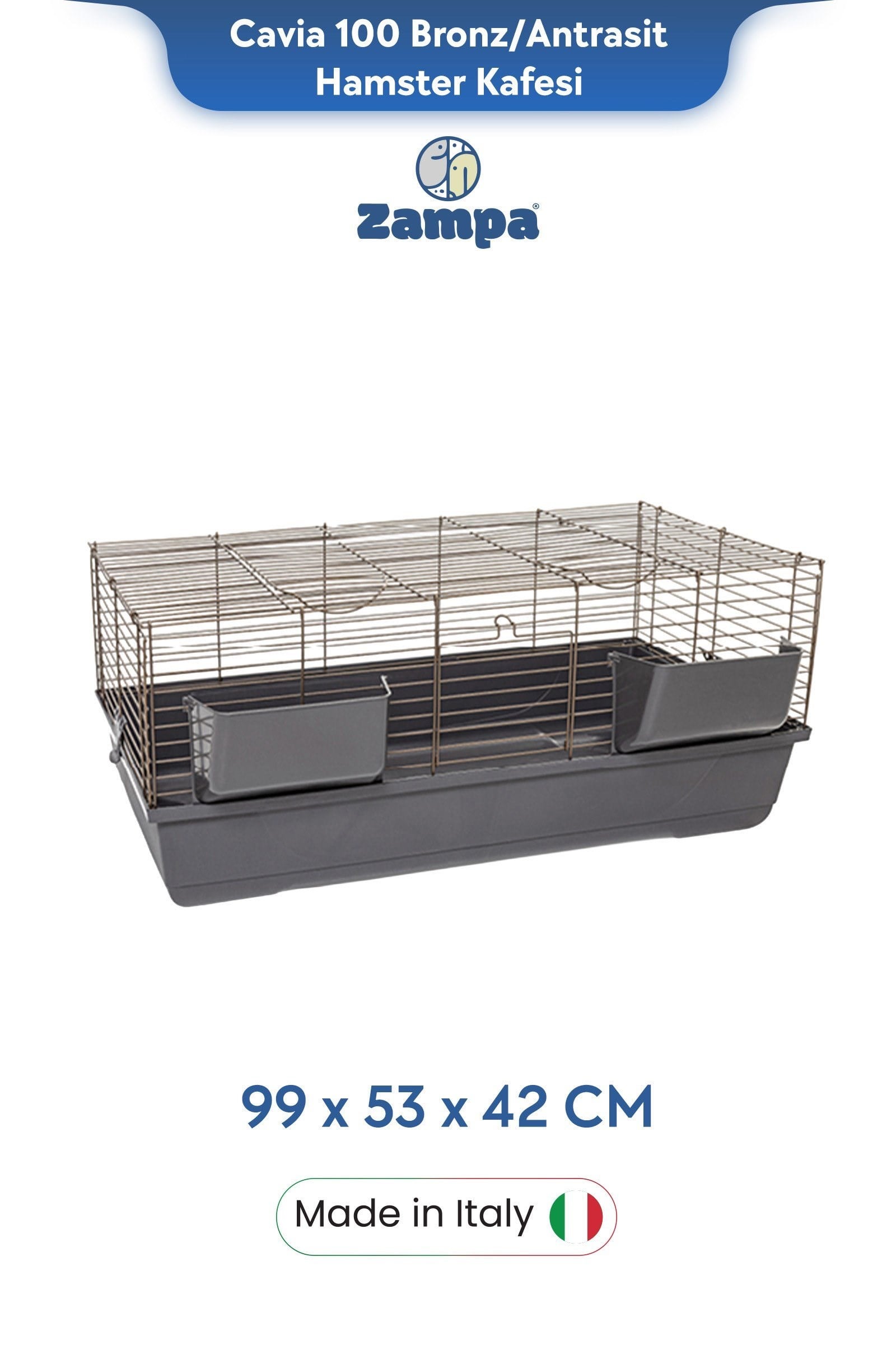 Zampa Plus Cavia 100 Tavşan Kafesi Bronz/Antrasit 99x53x42 cm - Kemirgen