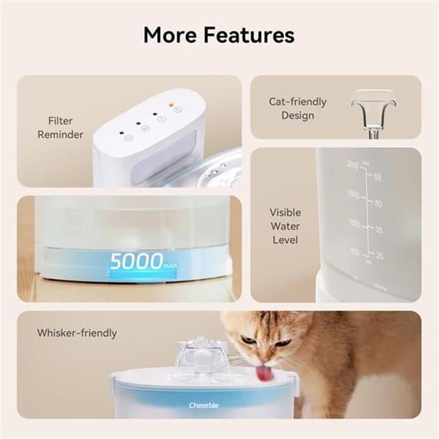 Cheerble E1 Plastik Hazneli Otomatik Kedi Su Pınarı 22 X 20 X 18, 2lt