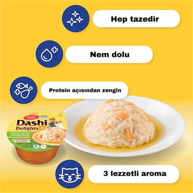 Ciao Dashi Delights Tavuk & Ton Balığı ve Deniz Taraklı Kedi Çorbası 70 Gr