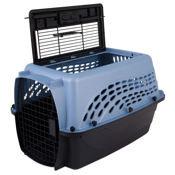 Petmate İki Kapılı Plastik Taşıma Kafesi Gri/Mavi (61 x 43 x 37cm) - Köpek Taşıma ve Kafesleri