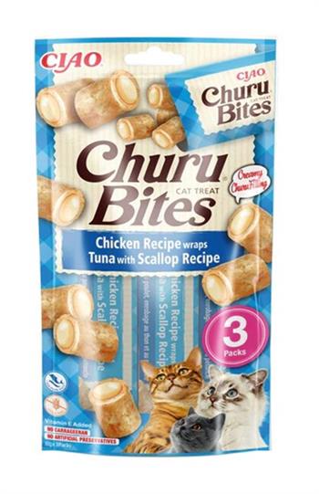 Ciao Churu Bites Tavuk  Sargılı, Deniz Taraklı ve Ton Balıklı Kedi Ödül Maması 3 x 10 Gr