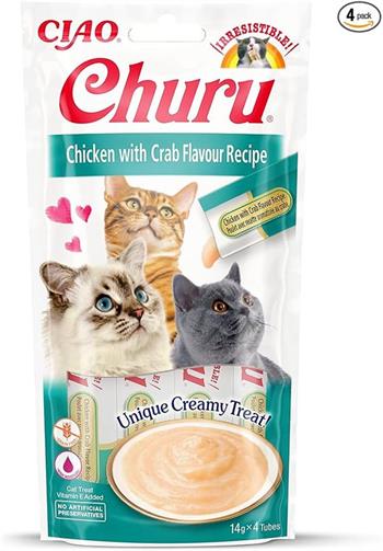 Ciao Churu Cream Tavuklu ve Yengeçli Kedi Ödül Kreması 4 x 14 Gr