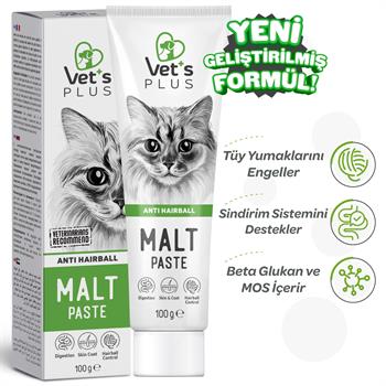 Vet's Plus Anti-Hairball Tüy Yumağı Önleyici Malt Kedi Macunu 100gr - Kedi Macunları