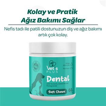 Vet's Plus Dental Kedi ve Köpekler İçin Diş Bakımı Çiğnenebilir Tablet (60'lı) - Kedi Vitaminleri