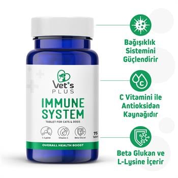 Vet's Plus Immune System Kedi ve Köpek İçin Bağışıklık Sistemi Güçlendirici Tablet (75'li) - Kedi Vitaminleri